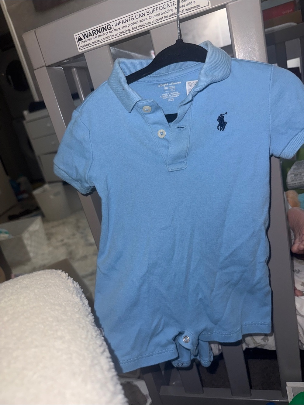Ralph Lauren Light Blue Baby Polo Romper with Navy Pony